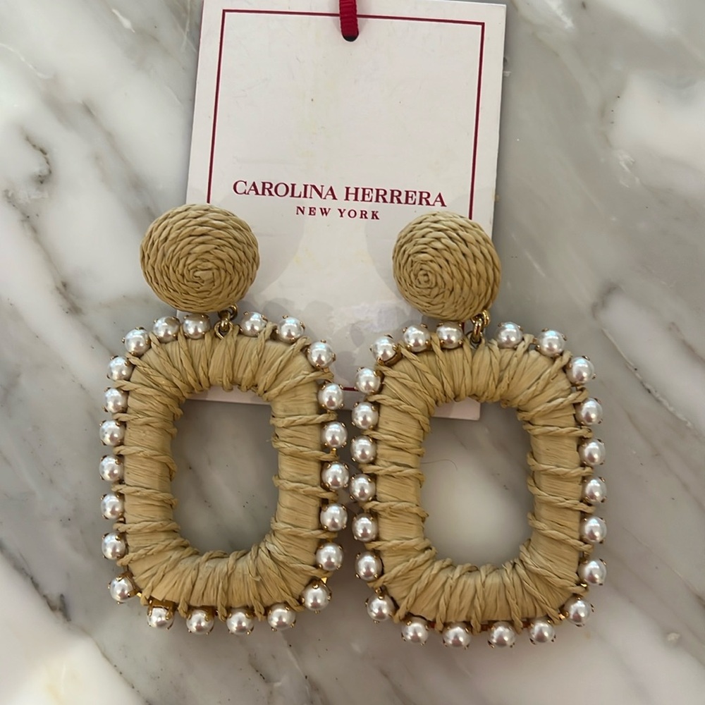 Carolina Herrera raffia wrapped chain earrings